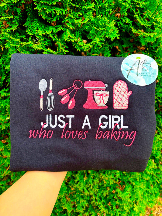 Just A Girl Who Loves Baking Embroidered Sweater