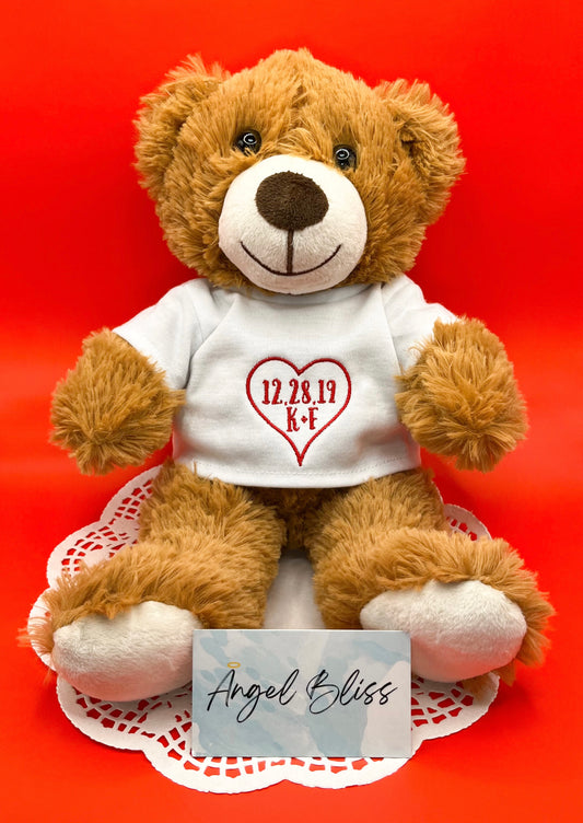 Teddy bear custom embroidery heart & date