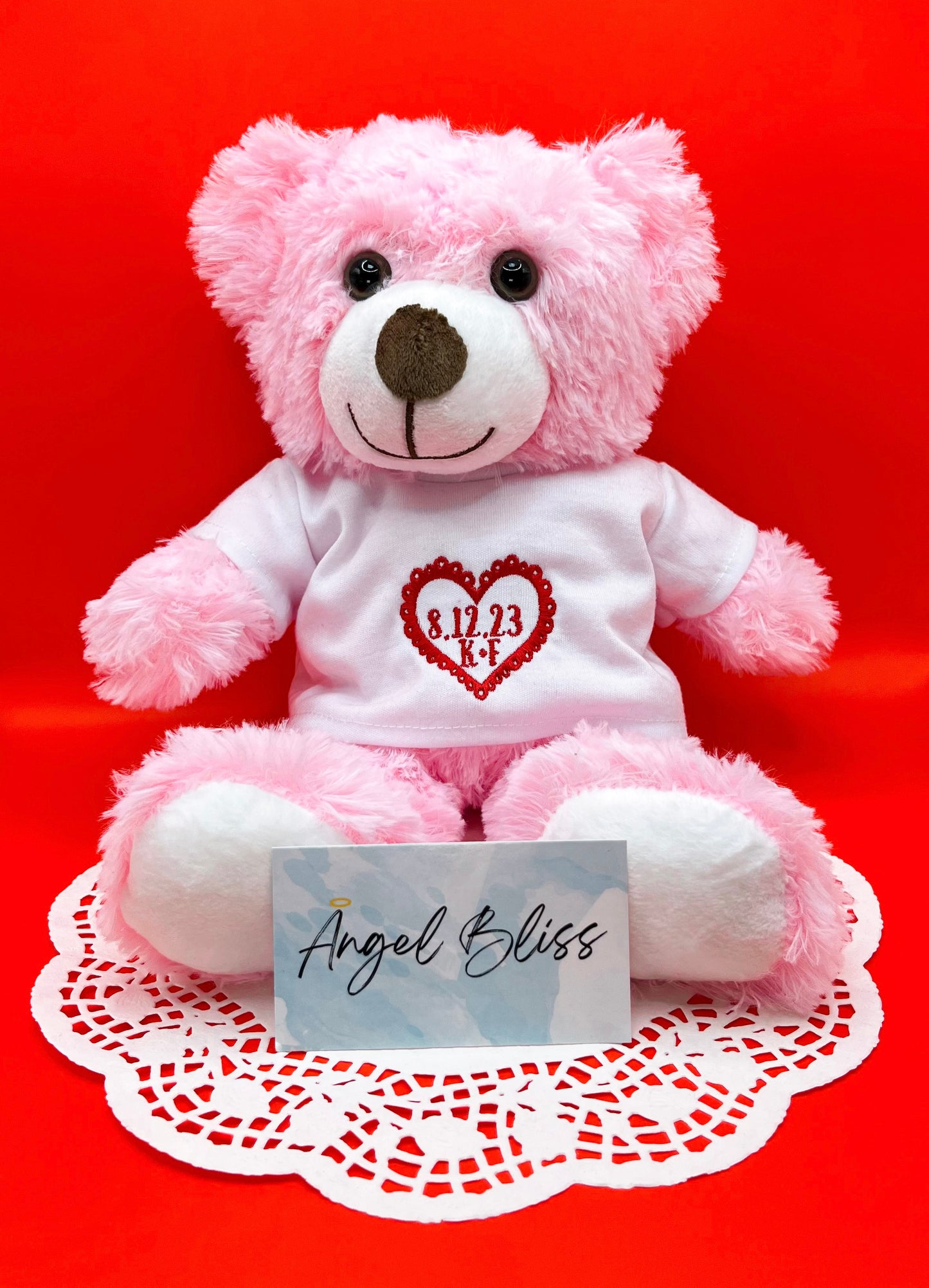 Teddy bear custom embroidery heart & date