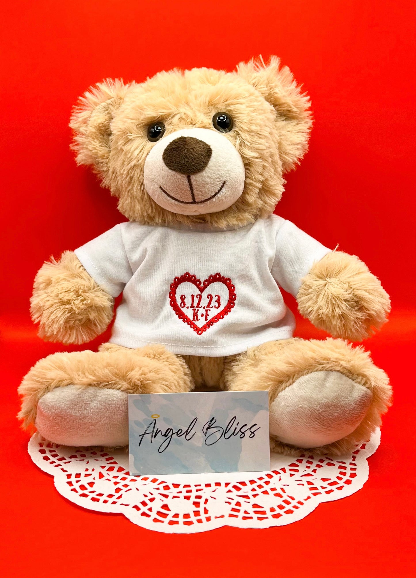 Teddy bear custom embroidery heart & date