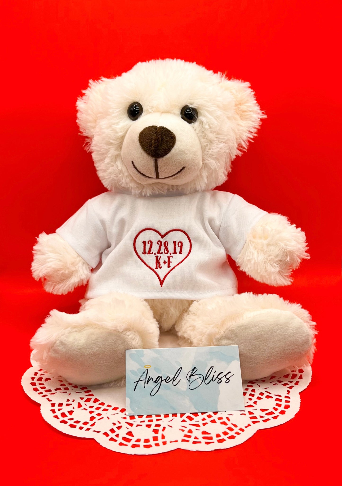 Teddy bear custom embroidery heart & date